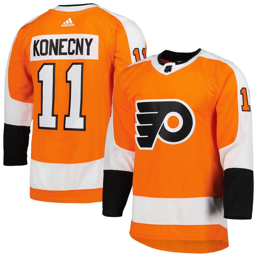 Men Philadelphia Flyers #11 Travis Konecny adidas Orange Primegreen Authentic Pro Home Player NHL Jersey